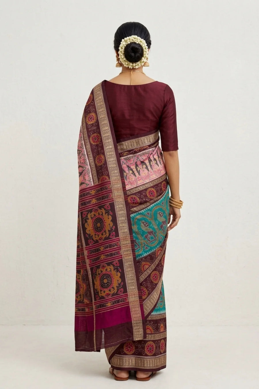 Aarini Turquoise Handwoven Sambalpuri Cotton Saree