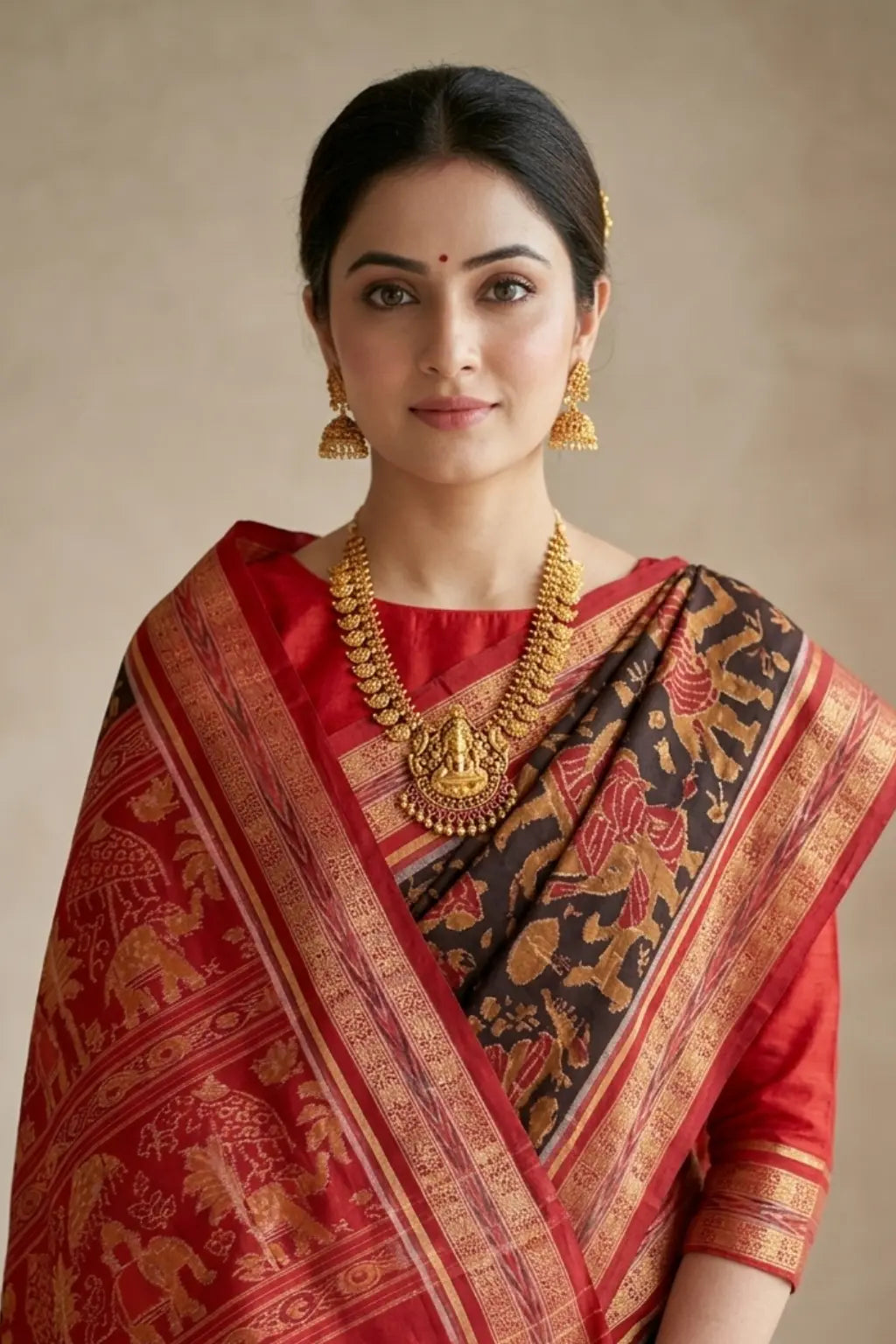 Nritya Red Handwoven Sambalpuri Cotton Saree
