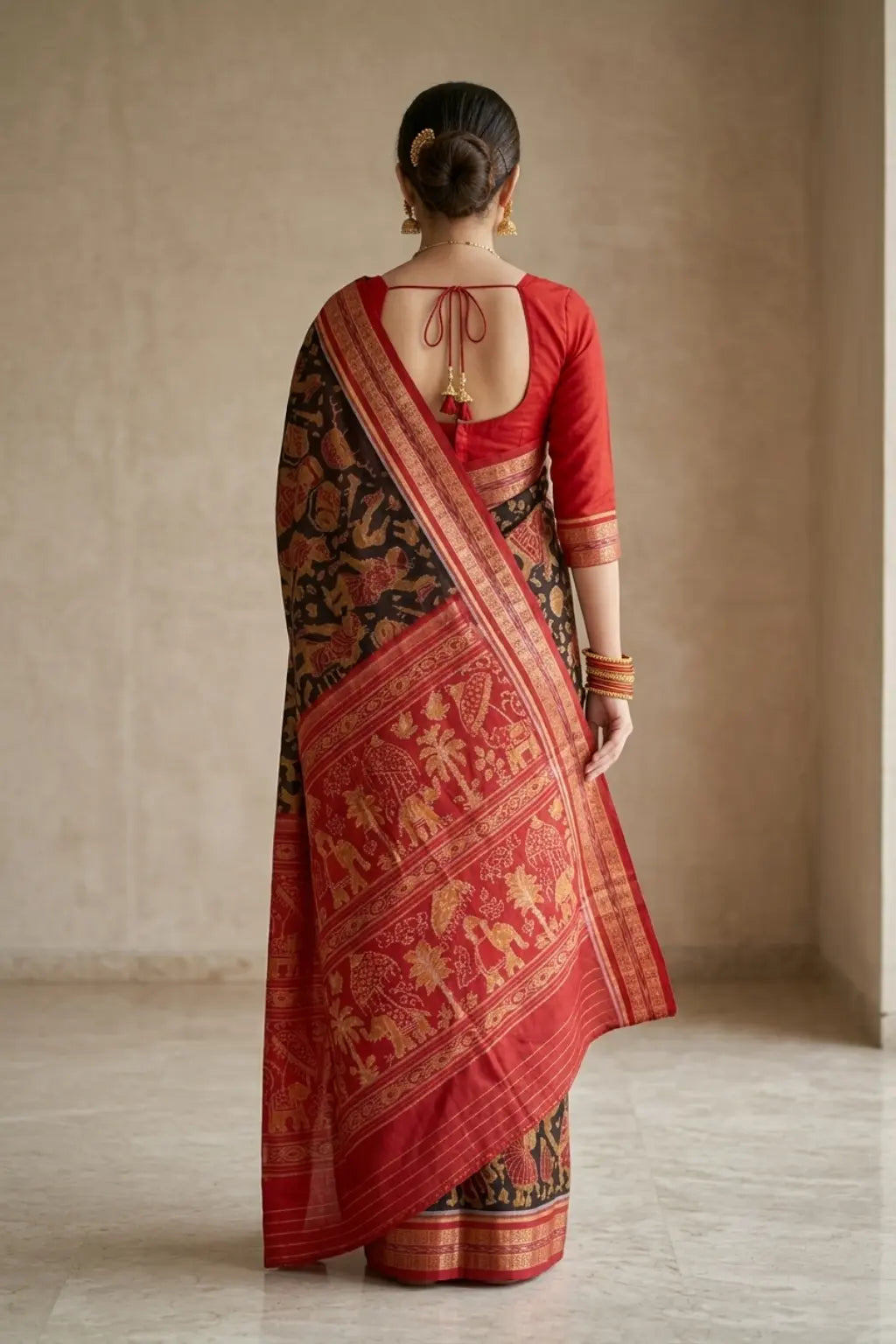 Nritya Red Handwoven Sambalpuri Cotton Saree