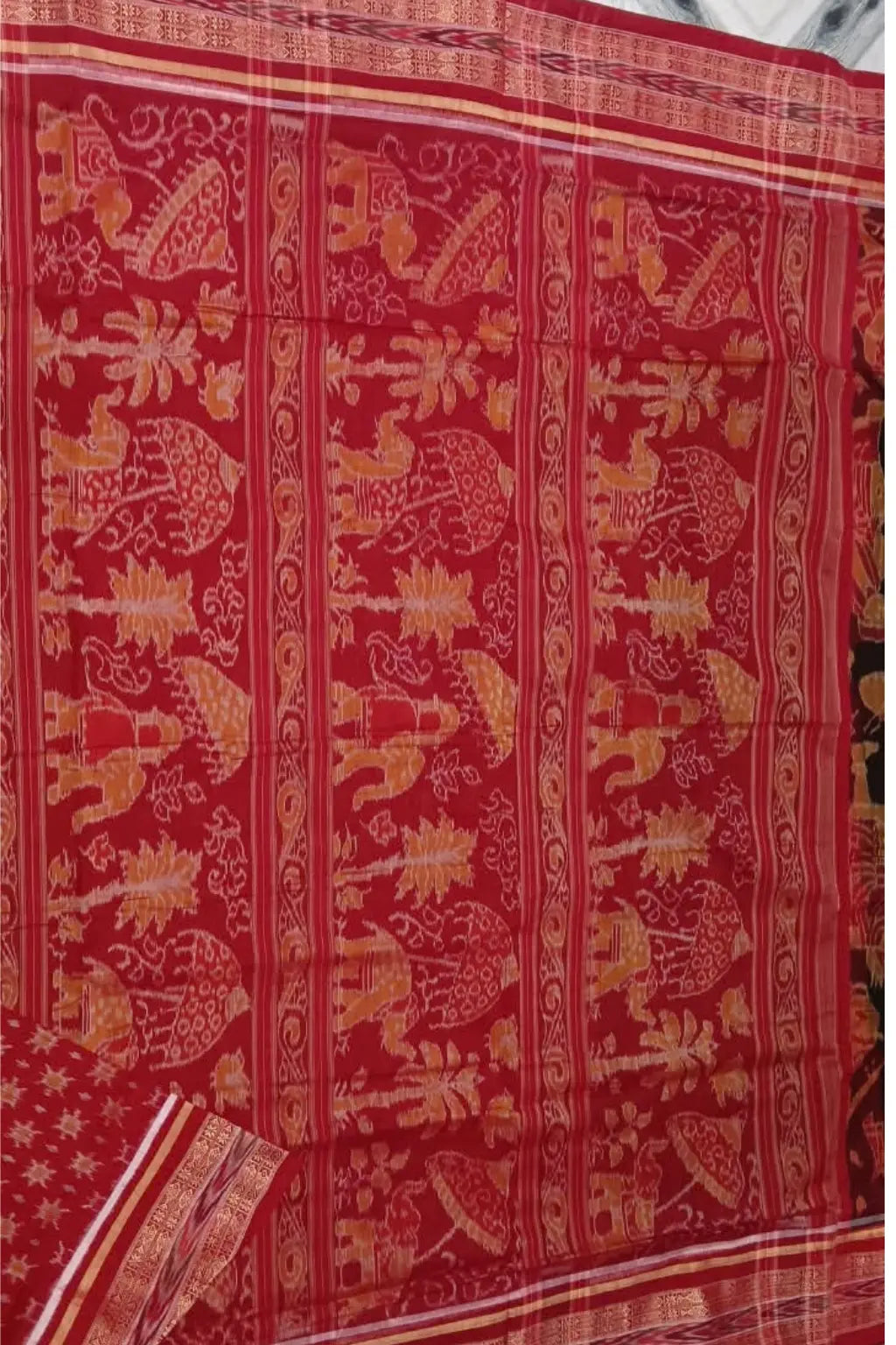 Nritya Red Handwoven Sambalpuri Cotton Saree