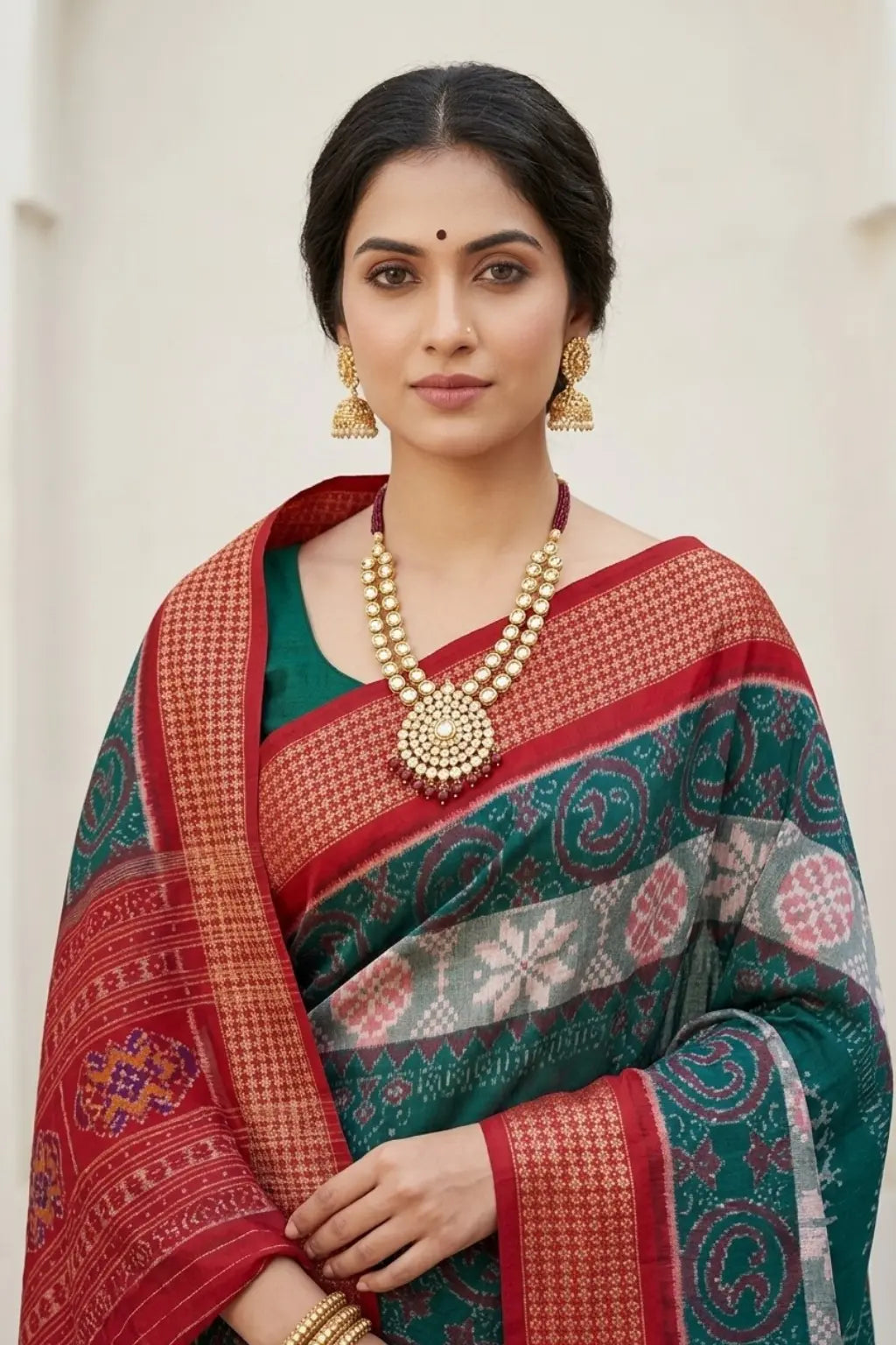 Aarohi Teal Handloom Sambalpuri Cotton Saree