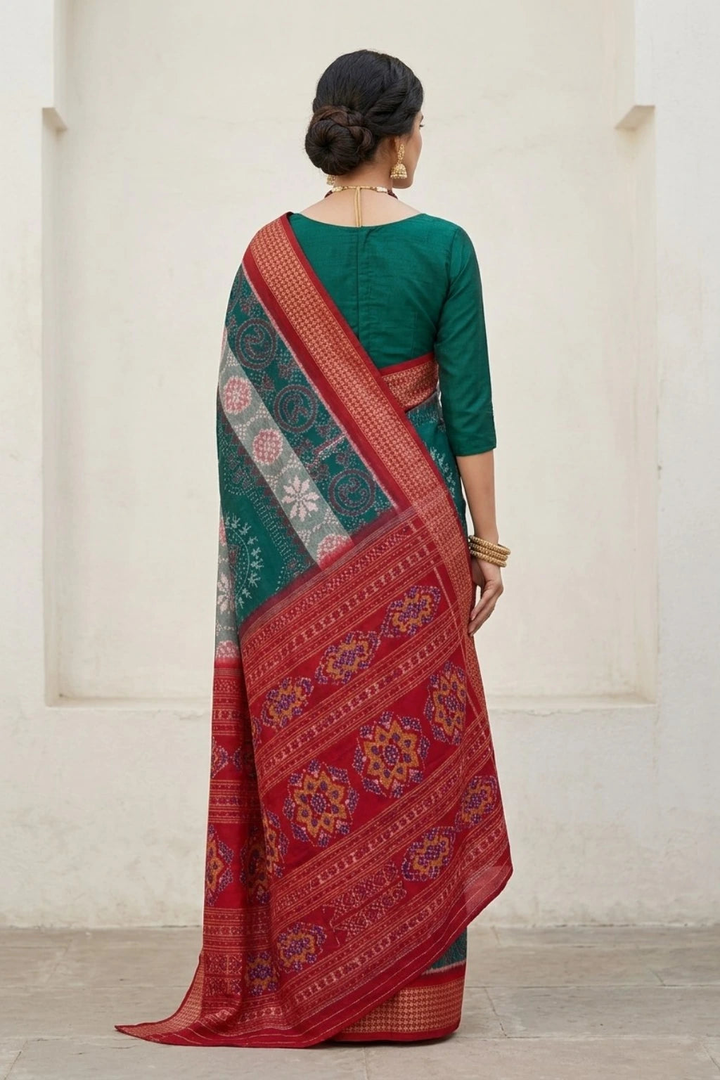 Aarohi Teal Handloom Sambalpuri Cotton Saree
