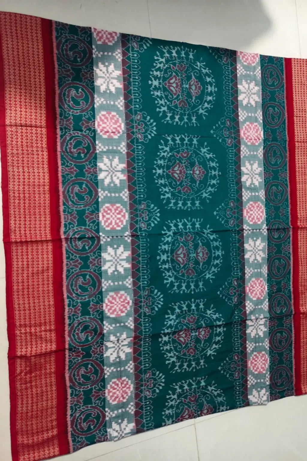 Aarohi Teal Handloom Sambalpuri Cotton Saree