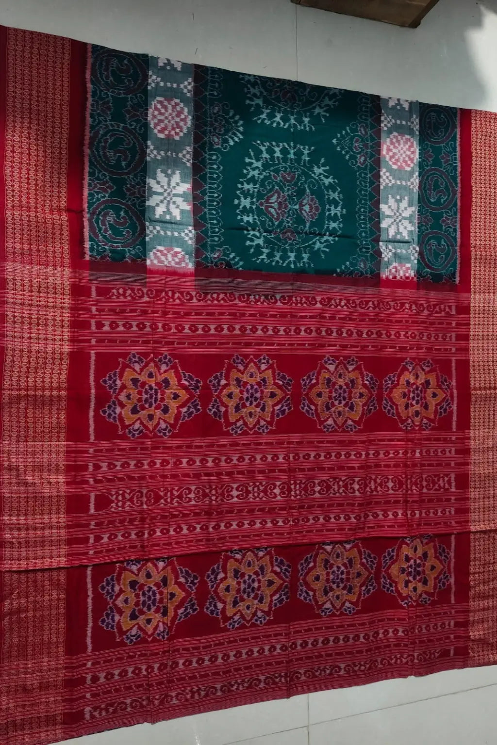 Aarohi Teal Handloom Sambalpuri Cotton Saree