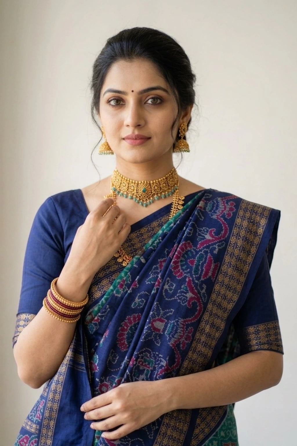 Aaradhya Blue Handwoven Sambalpuri Cotton Saree
