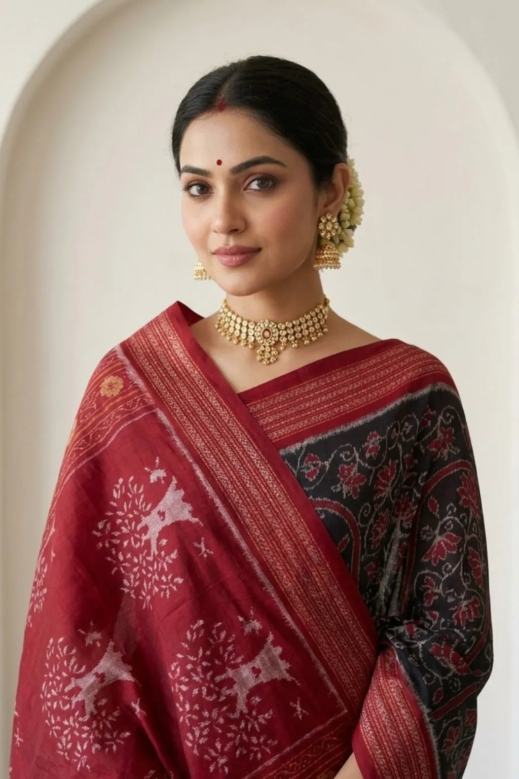 Vriksha Black Handloom Sambalpuri Cotton Saree