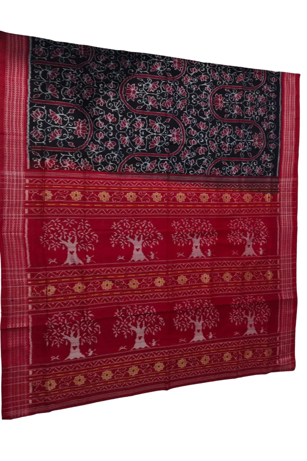 Vriksha Black Handloom Sambalpuri Cotton Saree
